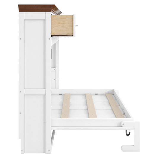 Twin Murphy Bed with 3 Drawers - White