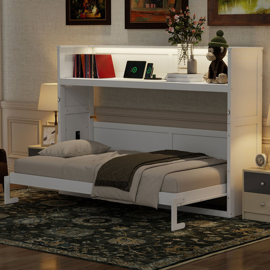Twin XL Murphy Bed with Desk, LED Light & USB Charging