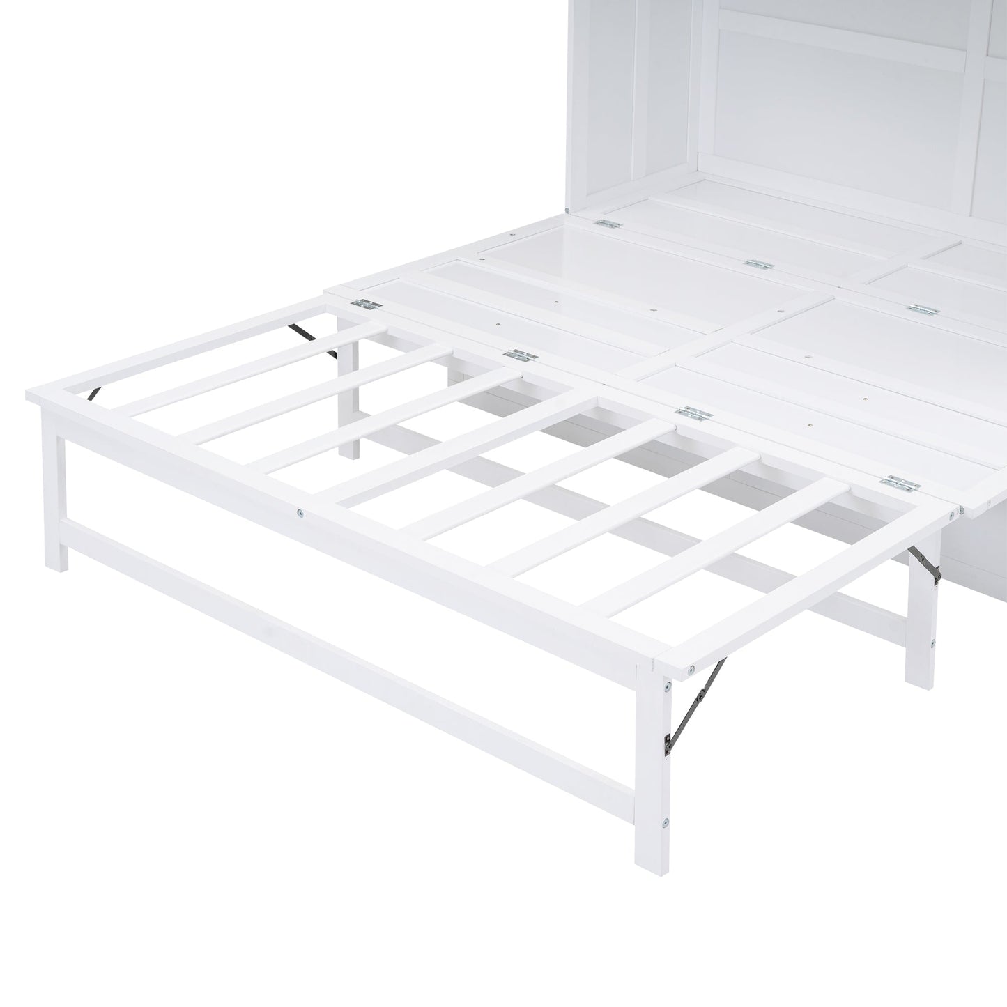Queen Murphy Bed with Charging Station & Shelf - White