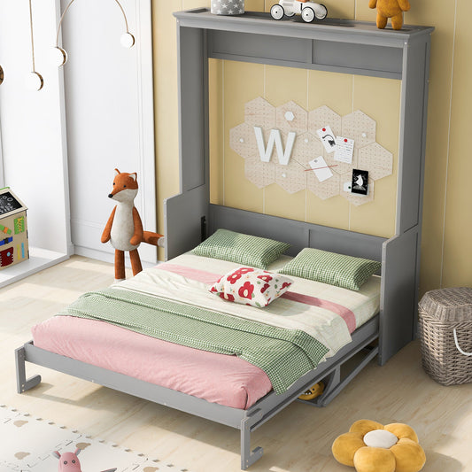 Queen Murphy Bed with Shelf - Gray