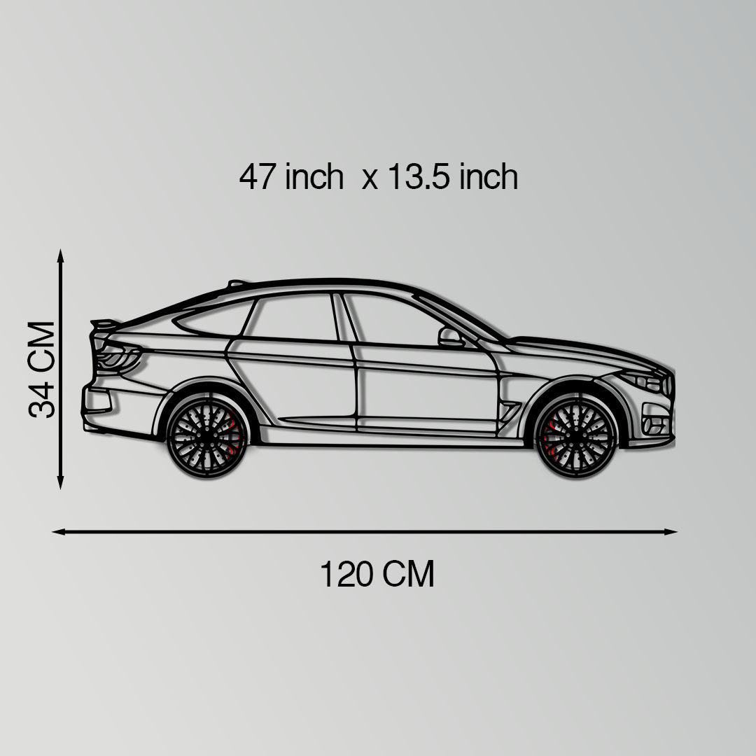 BMW 330 GT F34 Metal Car Wall Art with Rotating Wheels - Gran Turismo Silhouette Decor - Interactive Automotive Wall Art - KAFMEKA103