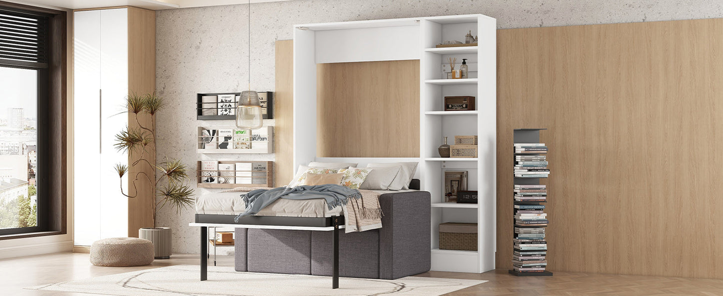 Twin Murphy Wall Bed with Sofa & Shelves - White