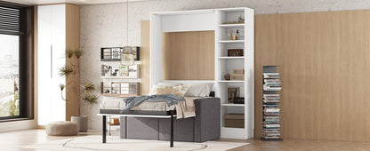 Twin Murphy Wall Bed with Sofa & Shelves - White
