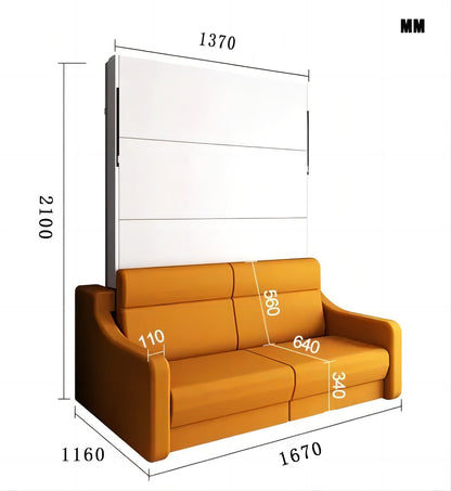 Full Vertical Murphy Bed with Sofa & Drawers - White