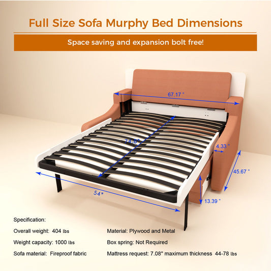 Vertical Murphy Bed with Sofa - Orange