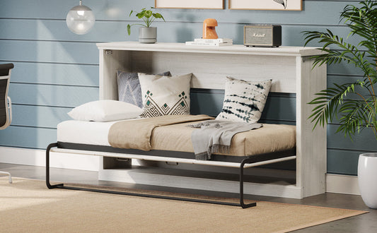 Twin Horizontal Murphy Bed - Rustic White