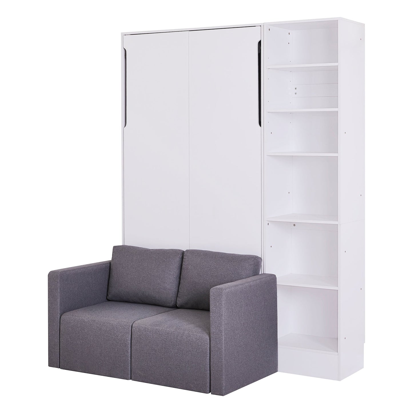 Twin Murphy Wall Bed with Sofa & Shelves - White
