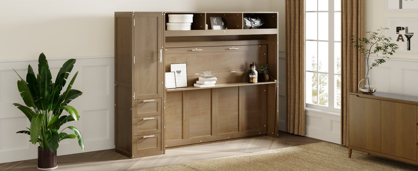 Full Murphy Bed with Wardrobe, Drawers & Open Shelves - Antique Grey