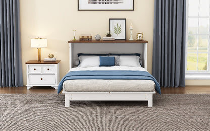Queen Solid Pine Murphy Cabinet Bed with Charging Station - White & Walnut