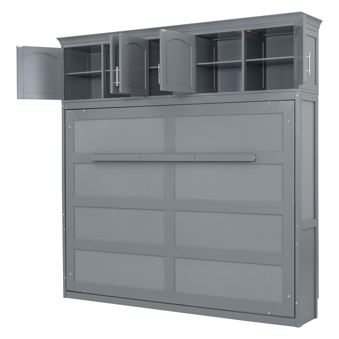 Full Murphy Wall Bed with Top Cabinets - Gray