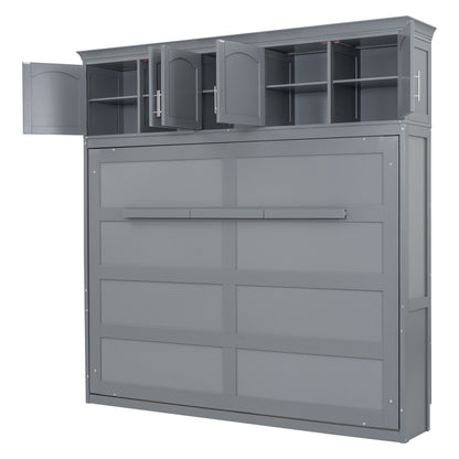 Full Murphy Wall Bed with Top Cabinets - Gray