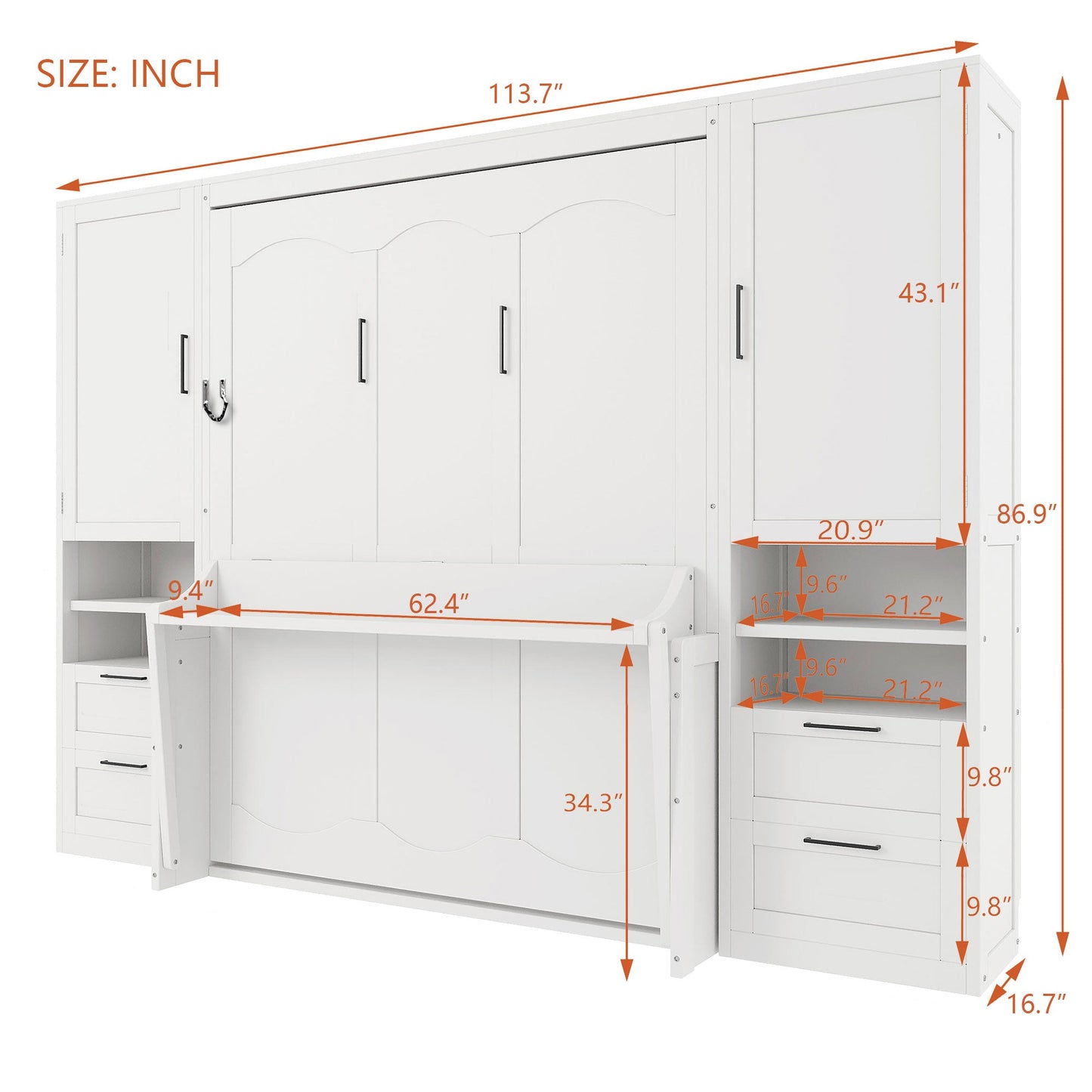 Queen Murphy Bed with Closet, Drawers & Shelves