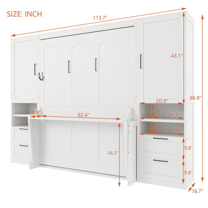 Queen Murphy Bed with Closet, Drawers & Shelves