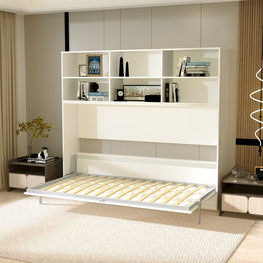 Twin Horizontal Murphy Bed with Shelf Storage - White
