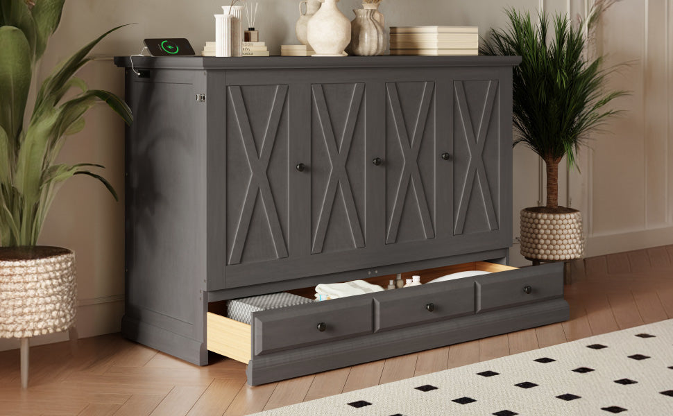 Farmhouse Solid Pine Murphy Cabinet Bed