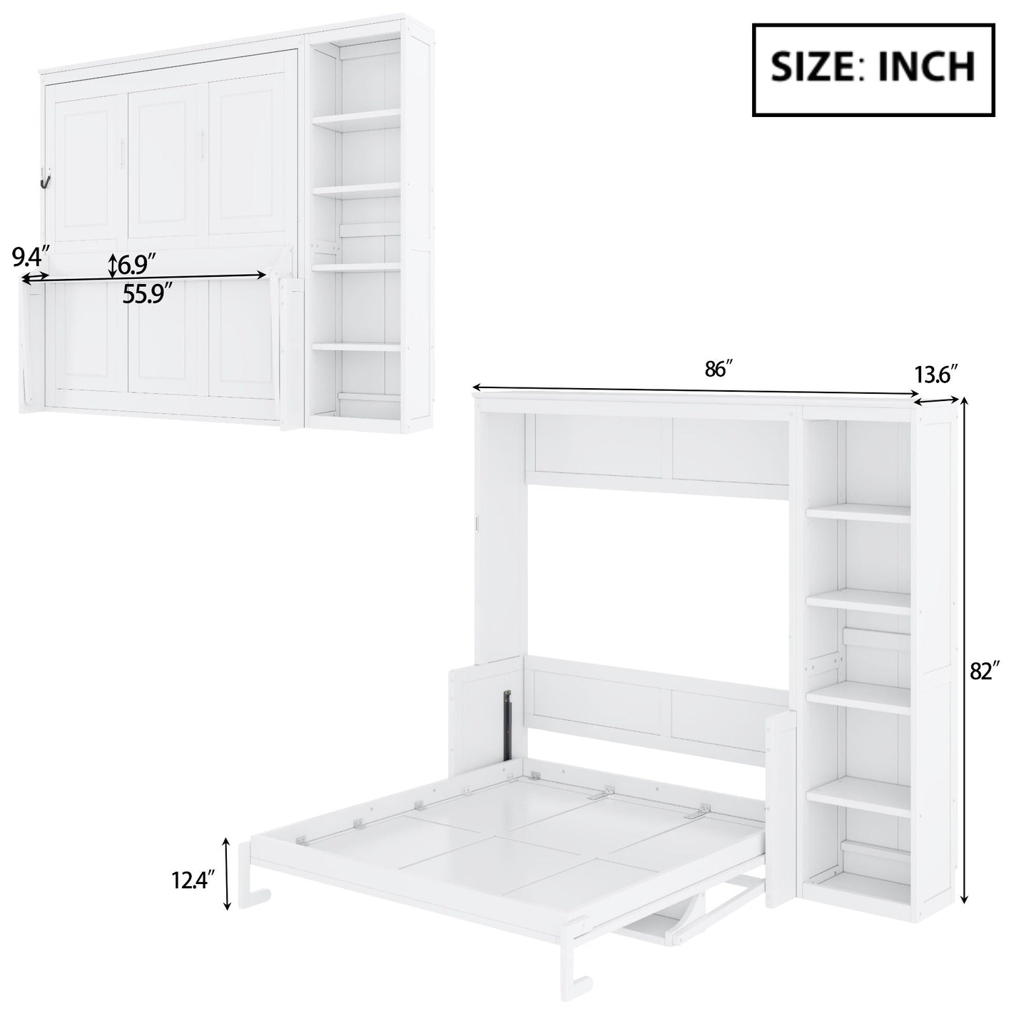 Reinforced Murphy Bed with Desk & Bookshelf