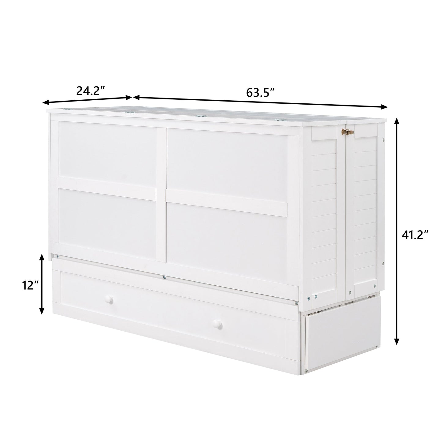 Queen Mobile Murphy Bed with Drawer & Side Shelves - White