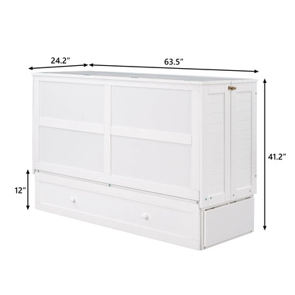 Queen Mobile Murphy Bed with Drawer & Side Shelves - White