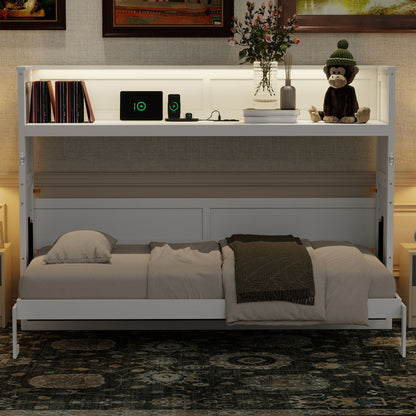 Murphy Bed with Desk, LED Light & USB Charging Station