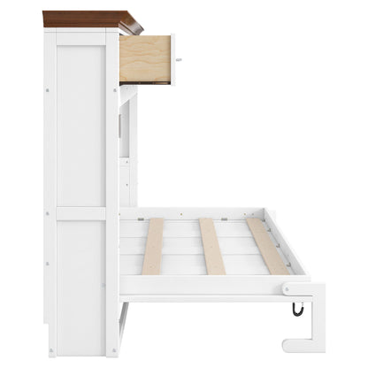 Twin Murphy Bed with 3 Drawers - White