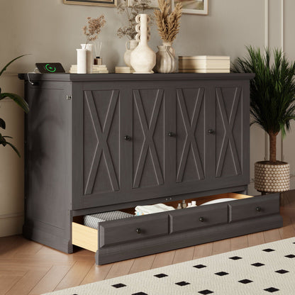 Murphy Cabinet Bed with Charging Station & Storage Drawer