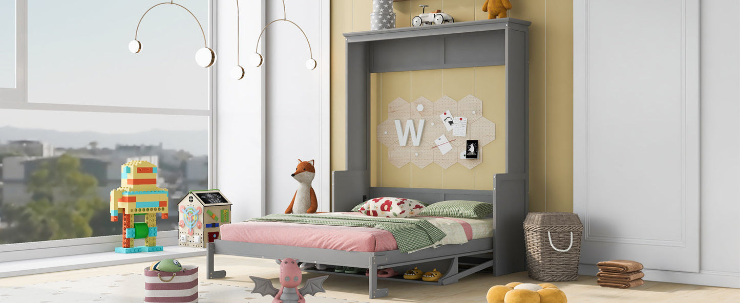 Queen Murphy Bed with Shelf - Gray