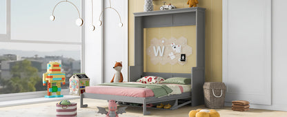 Queen Murphy Bed with Shelf - Gray