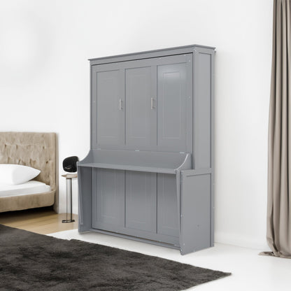 Queen Murphy Bed with Shelf - Gray