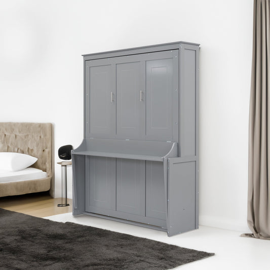 Queen Murphy Bed with Shelf - Gray