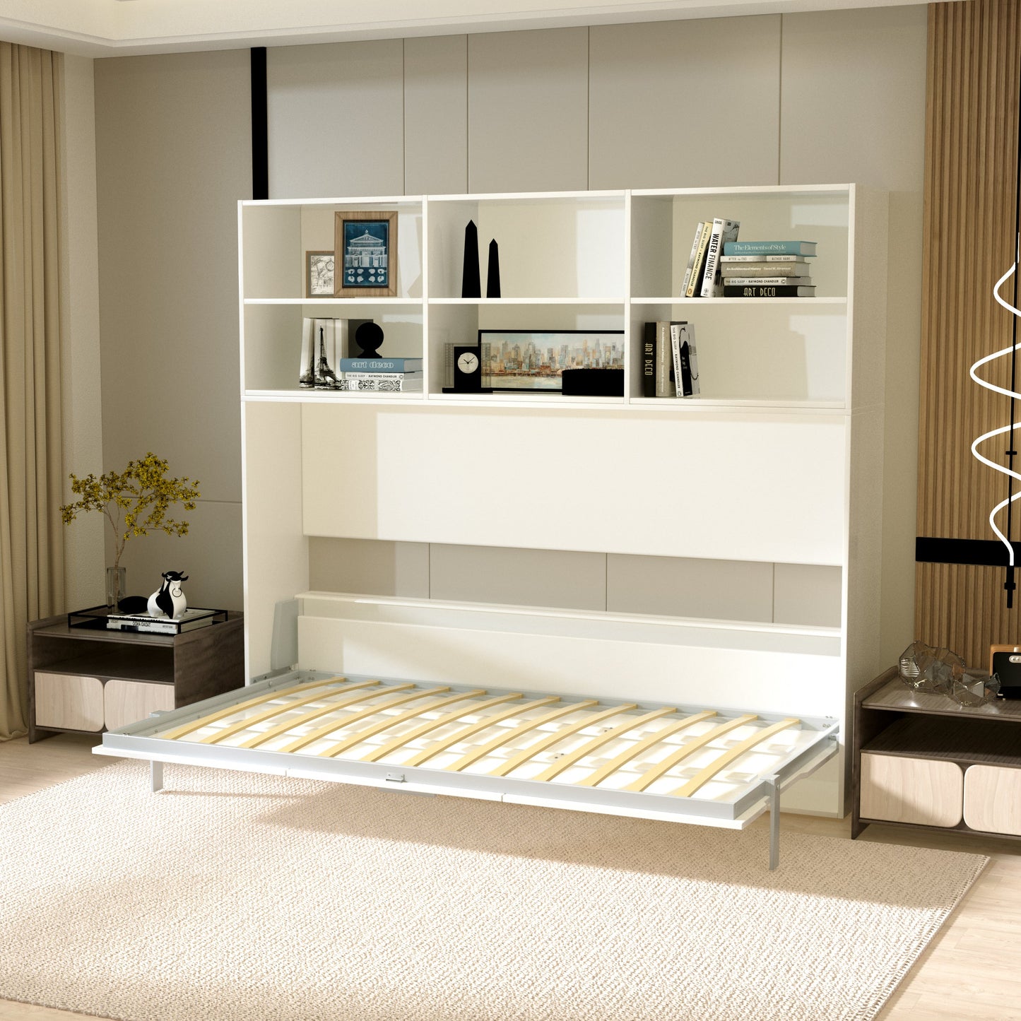 Twin Horizontal Murphy Bed with Shelf Storage
