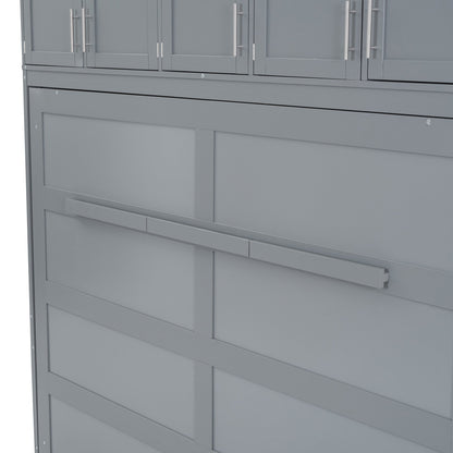 Full Murphy Wall Bed with Top Cabinets - Gray