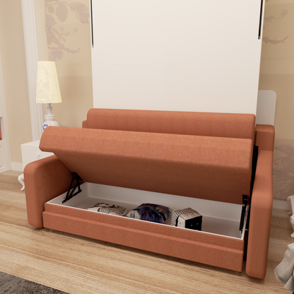 Full Vertical Murphy Bed with Sofa & Drawers - White