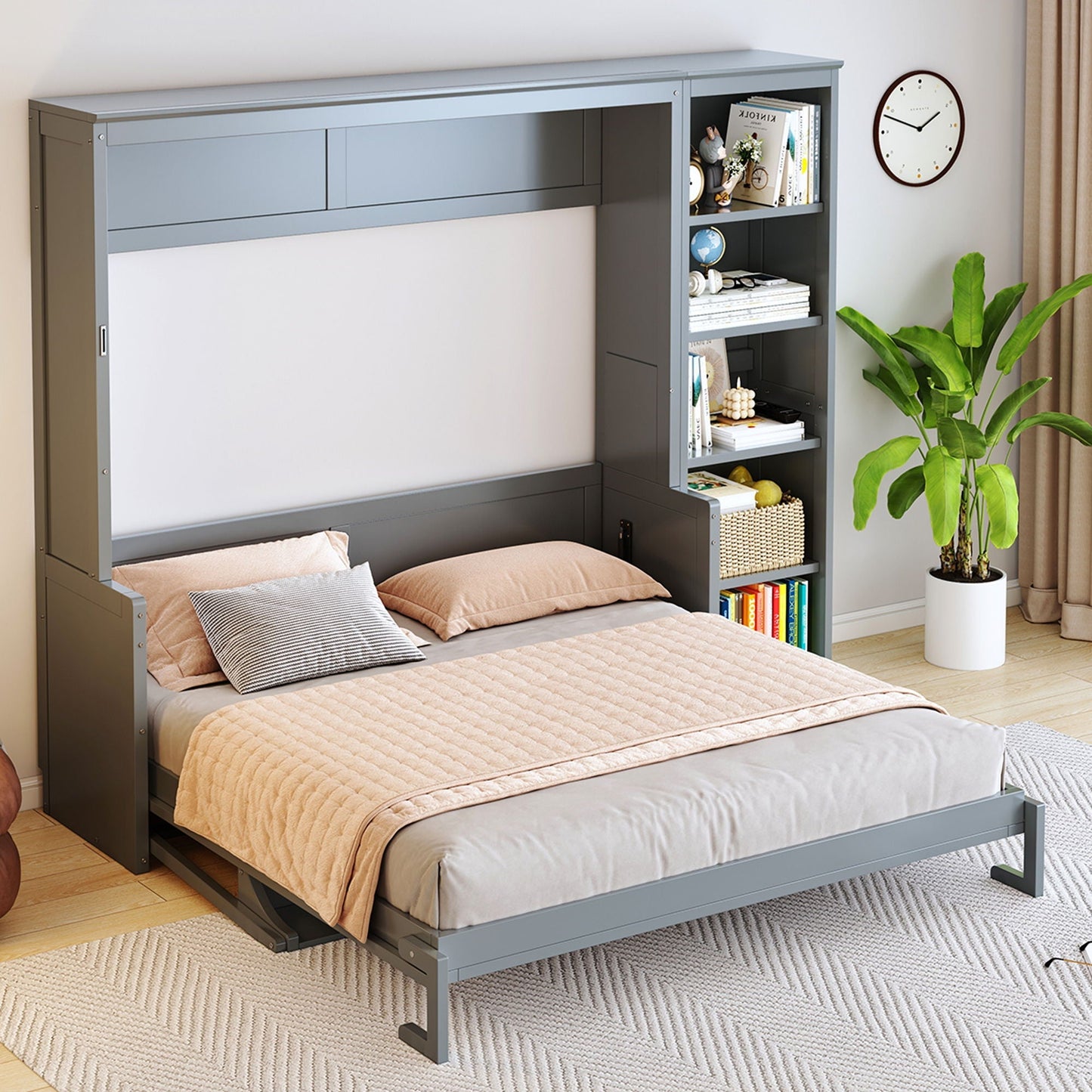 Reinforced Murphy Bed with Desk & Bookshelf