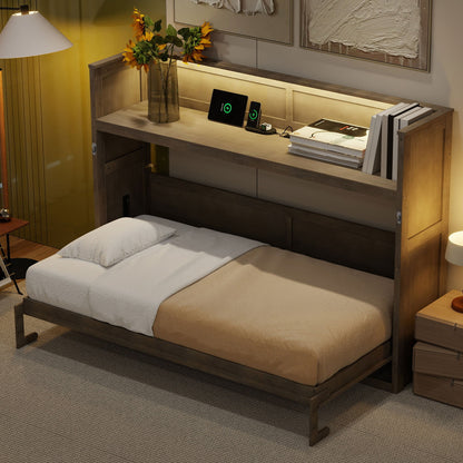 Twin XL Murphy Bed with Desk, LED Light & USB Charging