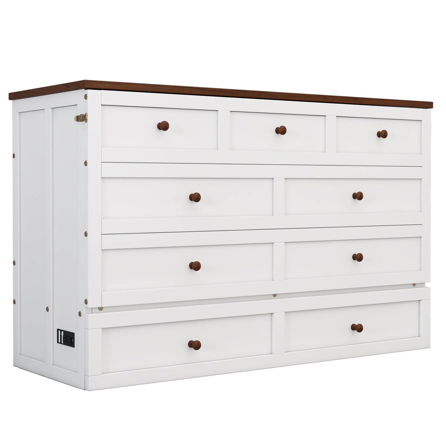 Queen Solid Pine Murphy Cabinet Bed with Charging Station - White & Walnut