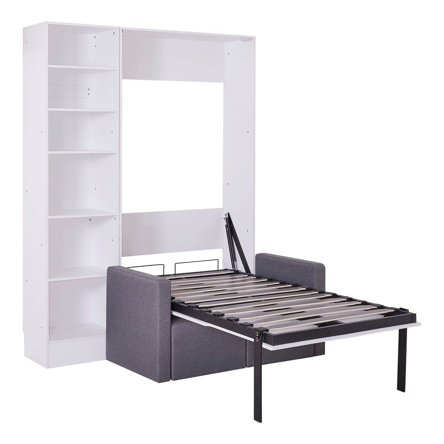 Twin Murphy Wall Bed with Sofa & Shelves - White