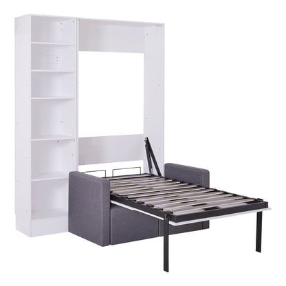 Twin Murphy Wall Bed with Sofa & Shelves - White