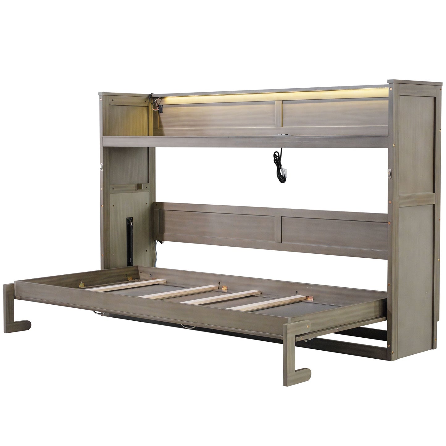 Twin XL Murphy Bed with Desk, LED Light & USB Charging