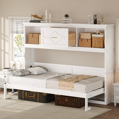 Twin Murphy Bed with Charging Station & Drawer - White