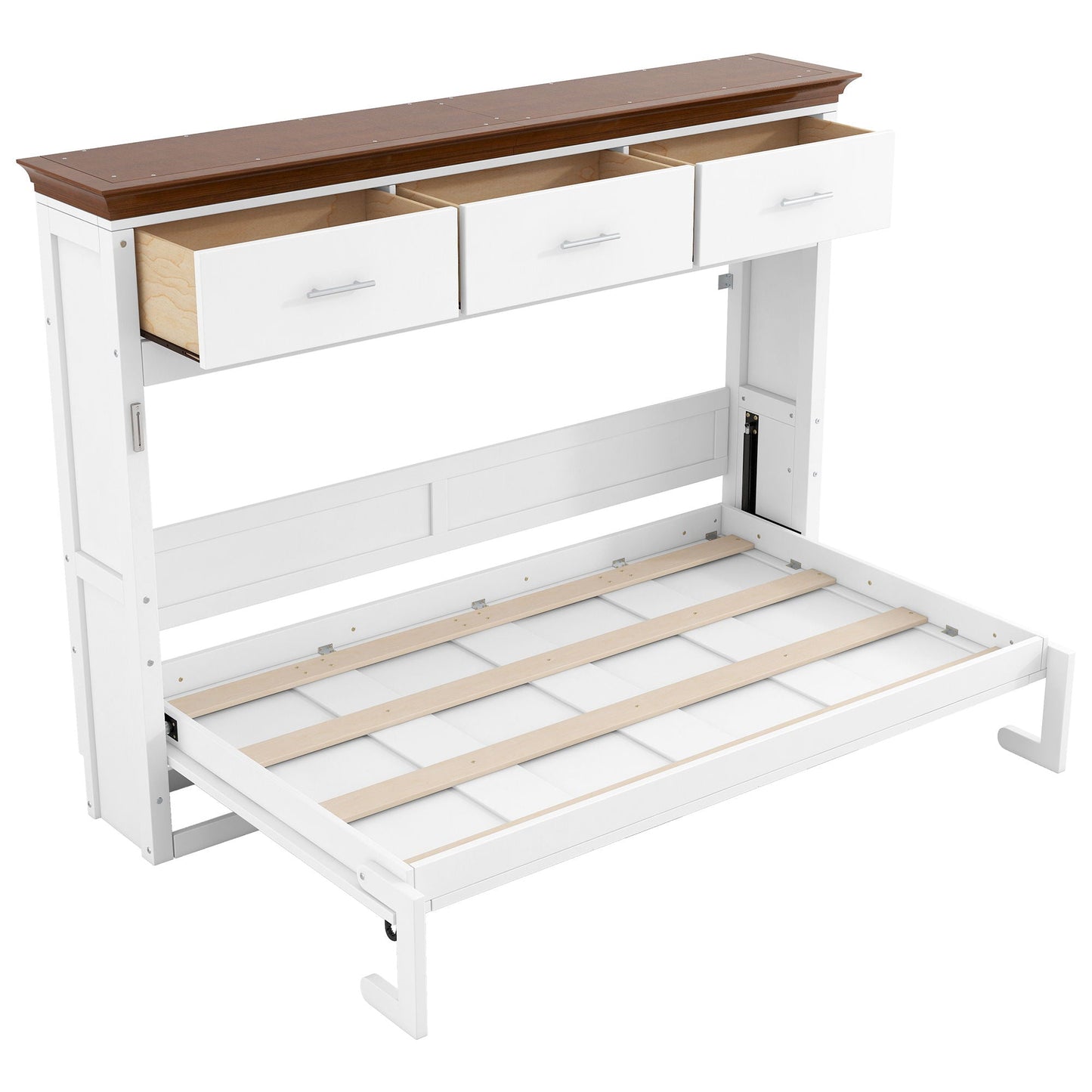 Twin Murphy Bed with 3 Drawers - White