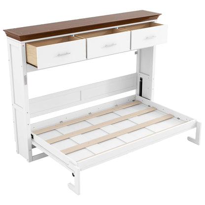 Twin Murphy Bed with 3 Drawers - White