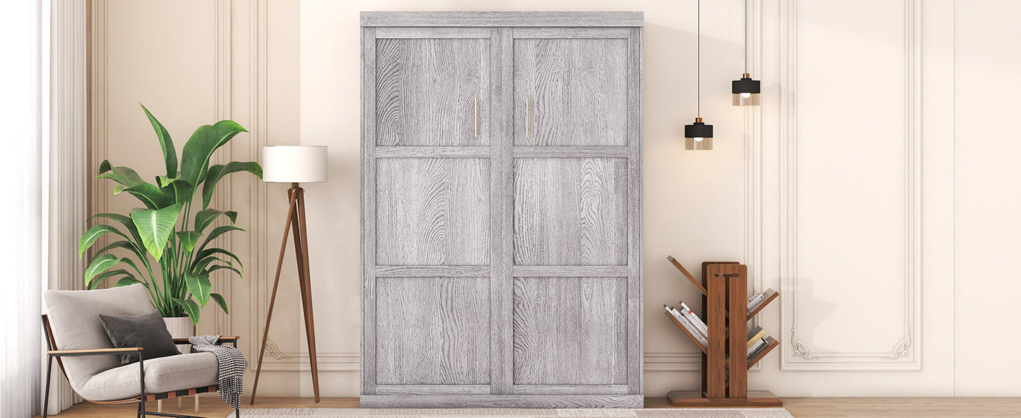 Full Murphy Bed with Fold-Away Cabinet Design - Gray