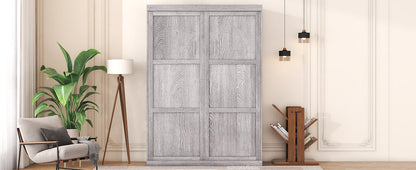 Full Murphy Bed with Fold-Away Cabinet Design - Gray