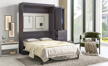 Full Murphy Bed with Wardrobe & Drawers - Gray