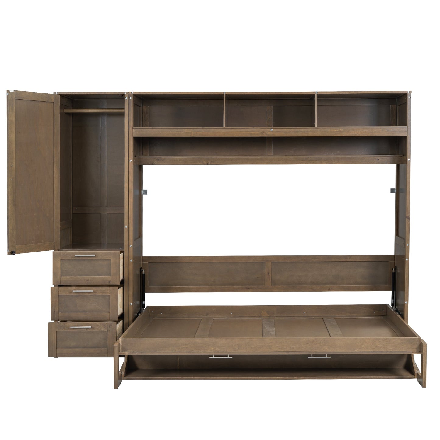 Full Murphy Bed with Wardrobe, Drawers & Open Shelves - Antique Grey