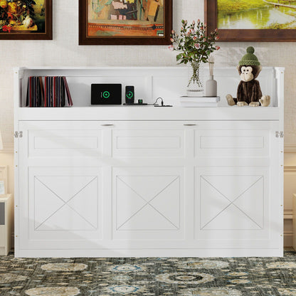 Murphy Bed with Desk, LED Light & USB Charging Station
