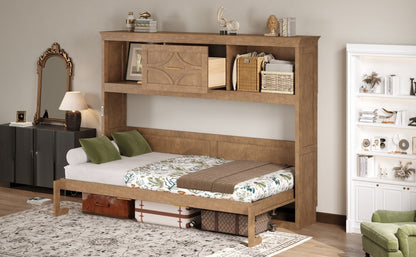 Twin Murphy Bed with Charging Station & Drawer - Natural Wood