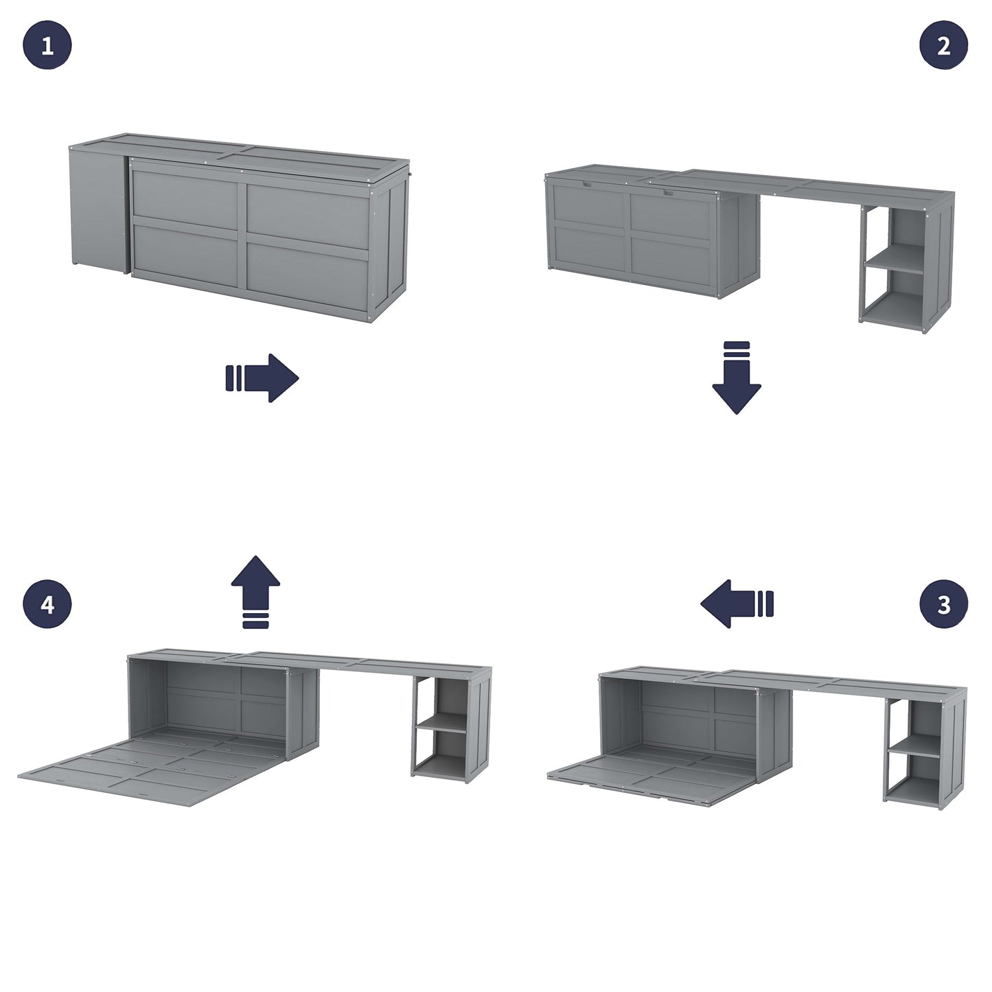 Queen Murphy Bed with Rotating Desk - Gray
