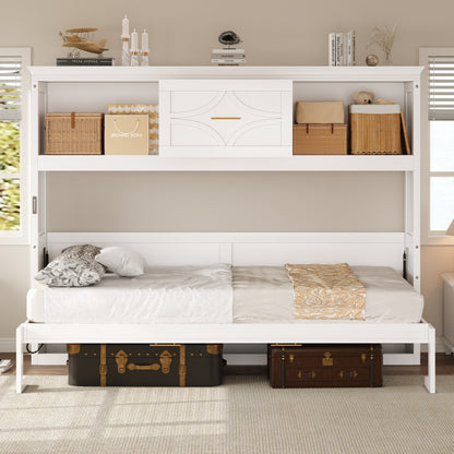 Twin Murphy Bed with Charging Station & Drawer - White