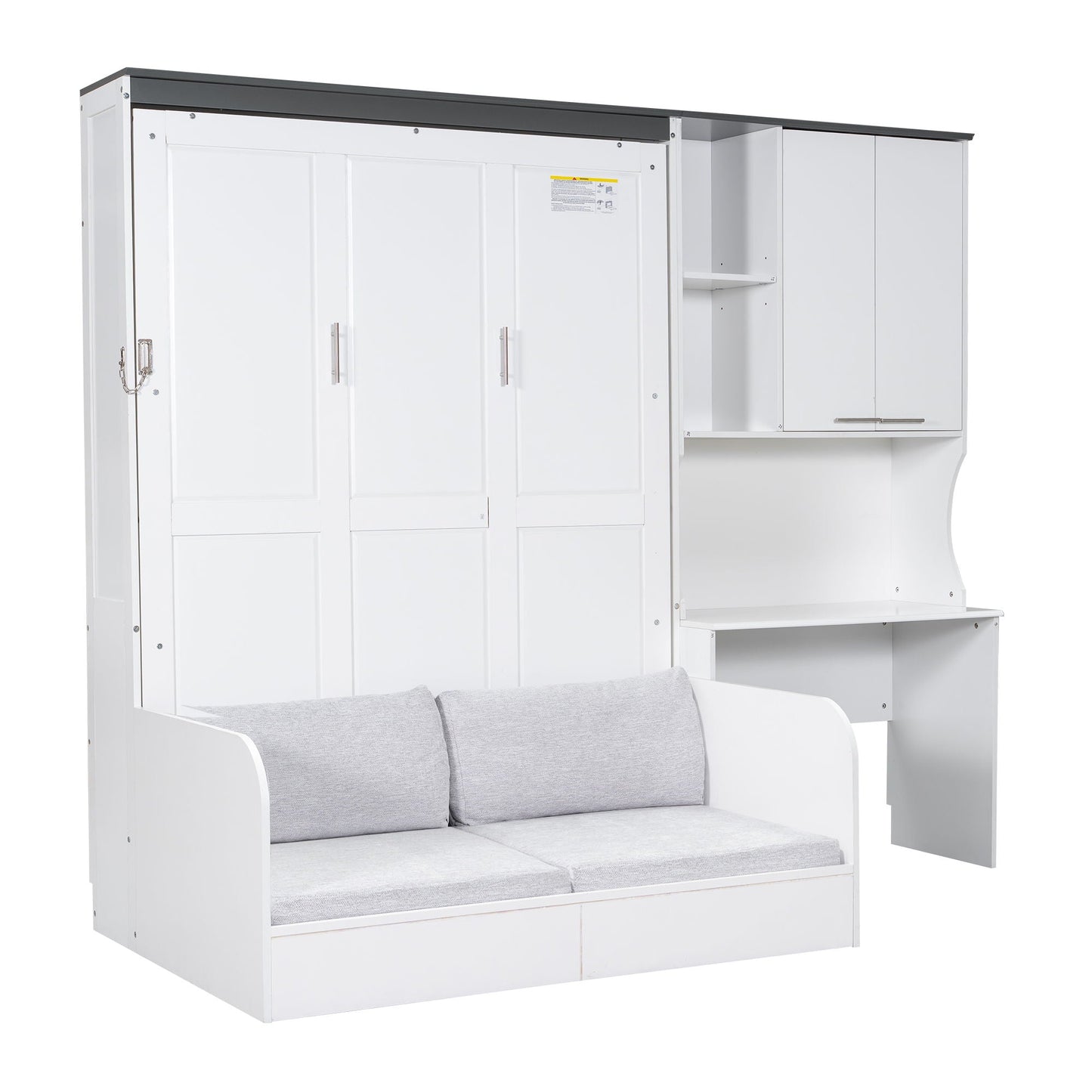 Full Murphy Bed with Sofa, Desk & Storage Cabinet - White